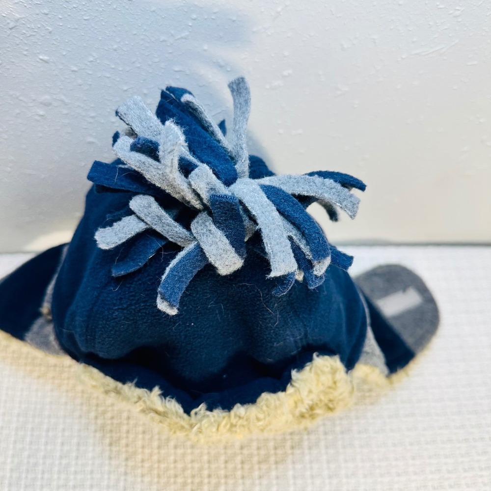 GAP Kids Trapper Hat Winter Fleece Lined Navy Blue Gray Pom Pom Ear Flaps - Picture 7 of 11